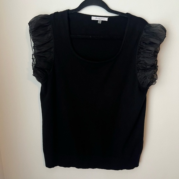 Sioni Milano Black Ruffled Tulle Sleeve Knit Top Large - Picture 6 of 11